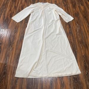 Vintage Henson Kickernick Cream Zip Front Housecoat Robe Lace Trim Maxi XL FLAW